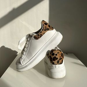 Italian leather white platform sneaker - cheetah print